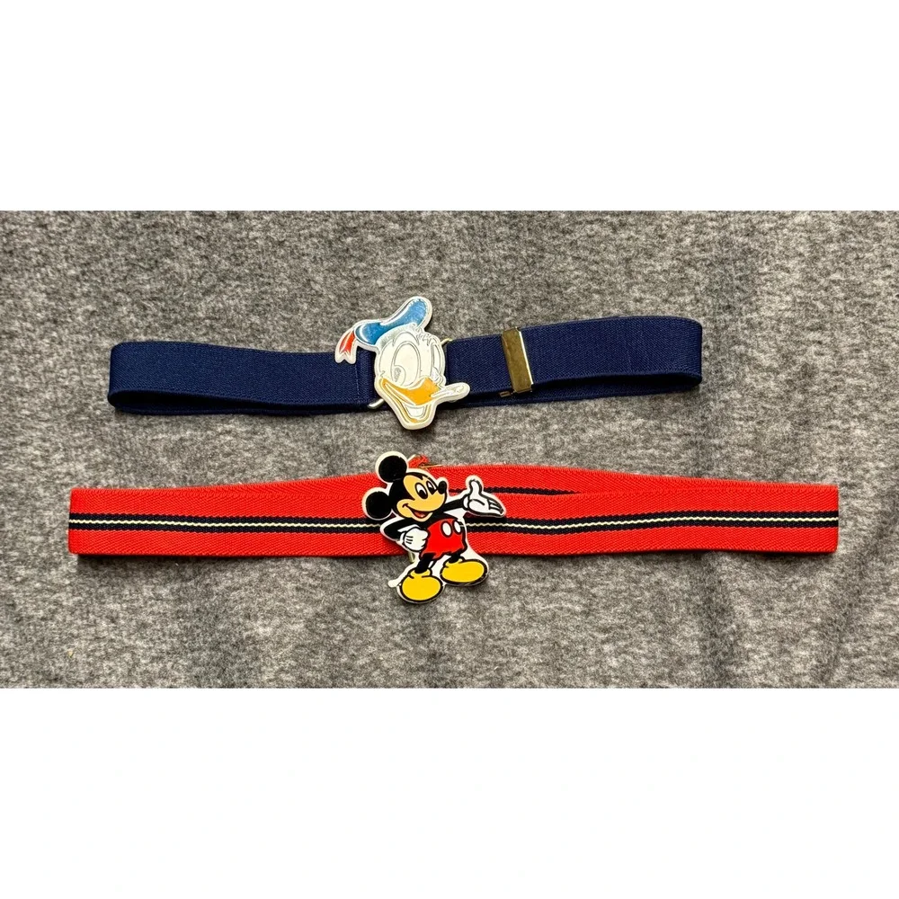 Vintage LEE Disney Mickey Mouse Donald Duck Elastic Cinch Belts Set of 2